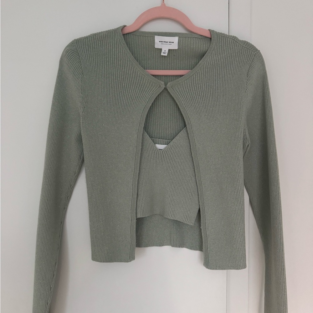 Who What Wear Sparkly Green Cardigan Set